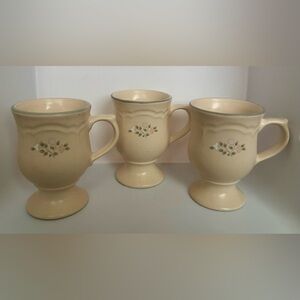Set of 3 Pfaltzgraff Remembrance Pedestal Stoneware Irish Coffee Mugs